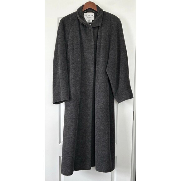 Jaeger Baby Alpaca Combed Wool Coat Womens US 10 Gray Lined Pockets Long Ireland - Picture 1 of 16